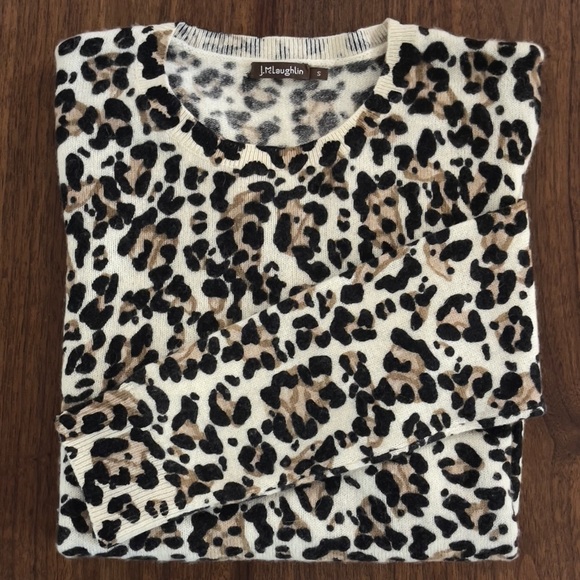 J. McLaughlin 100% Cashmere Leopard Cheetah Animal Print Sweater Size Small Top